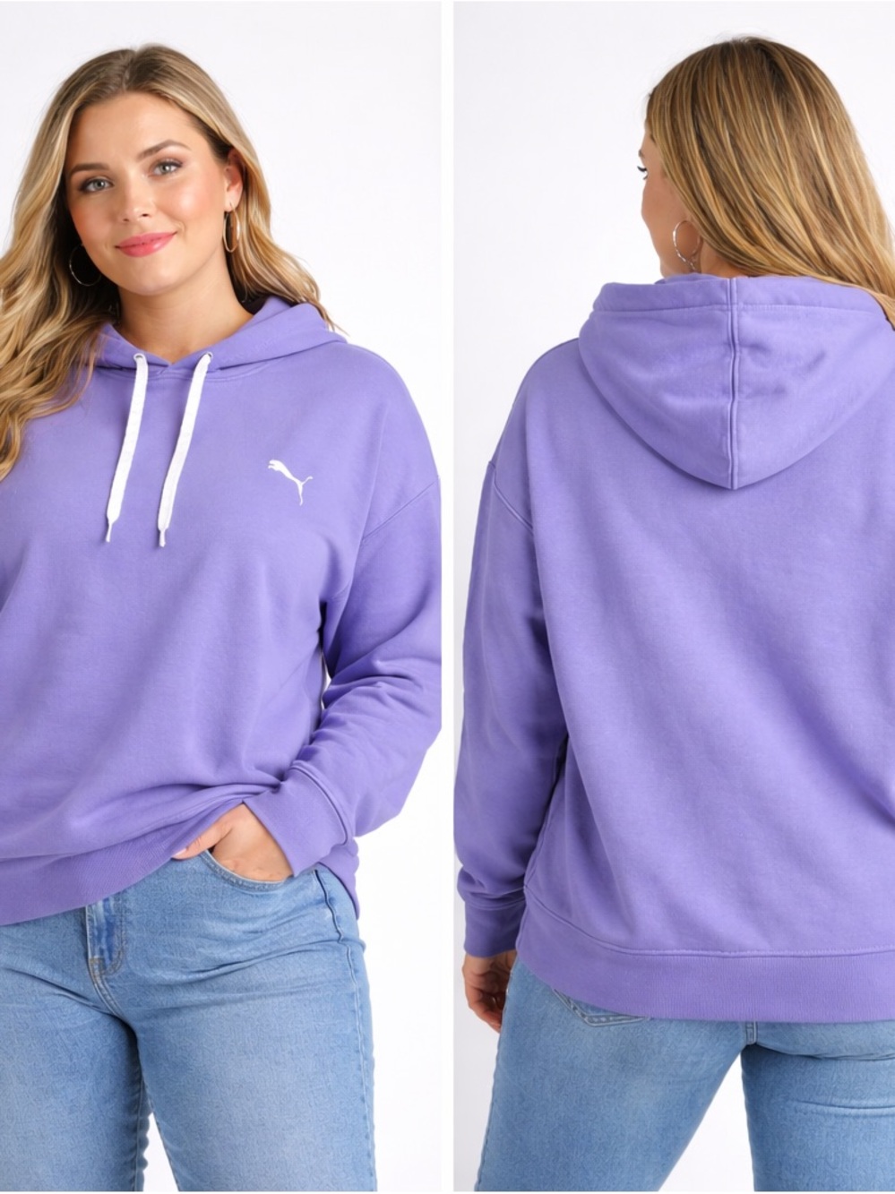 Puma Women’s Lavender Crewneck Hoodie with White Drawstrings